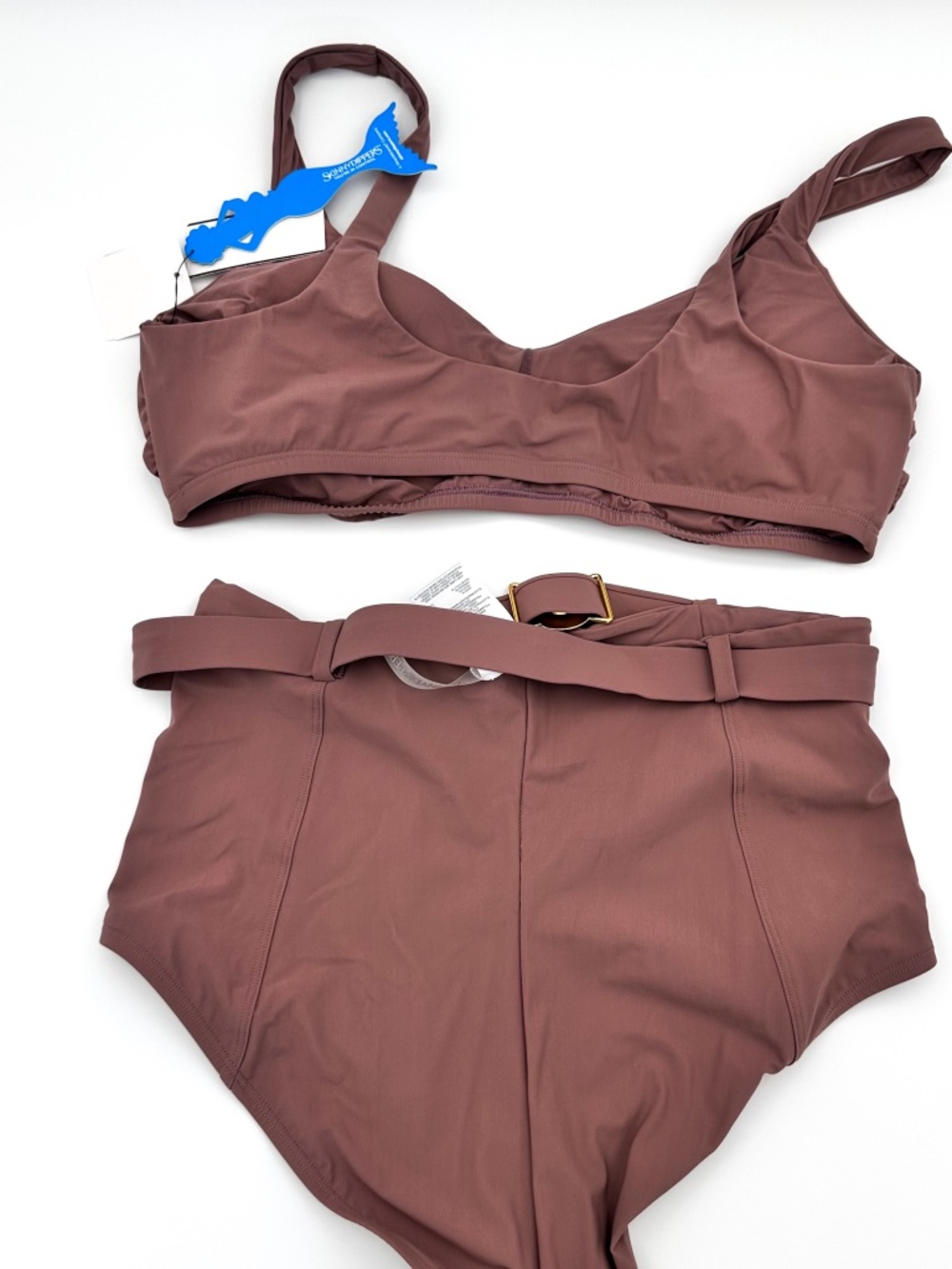 NEW Skinnydippers Skinny Dippers Brown High Waist 2-Pc Bikini Swimsuit Womens XL - Picture 2 of 6